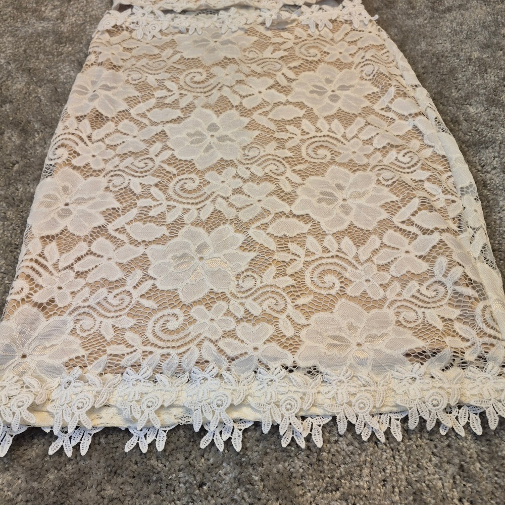 Windsor White Floral Lace Mini Dress Nude Lining Spaghetti Strap Size M 08841 - Picture 4 of 13